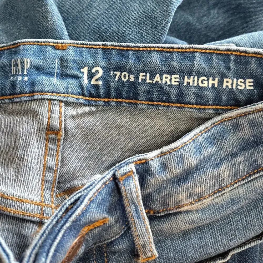 GAP Kids '70s Flare High Rise Jeans Girls Size 12 Blue Stretch Denim Retro